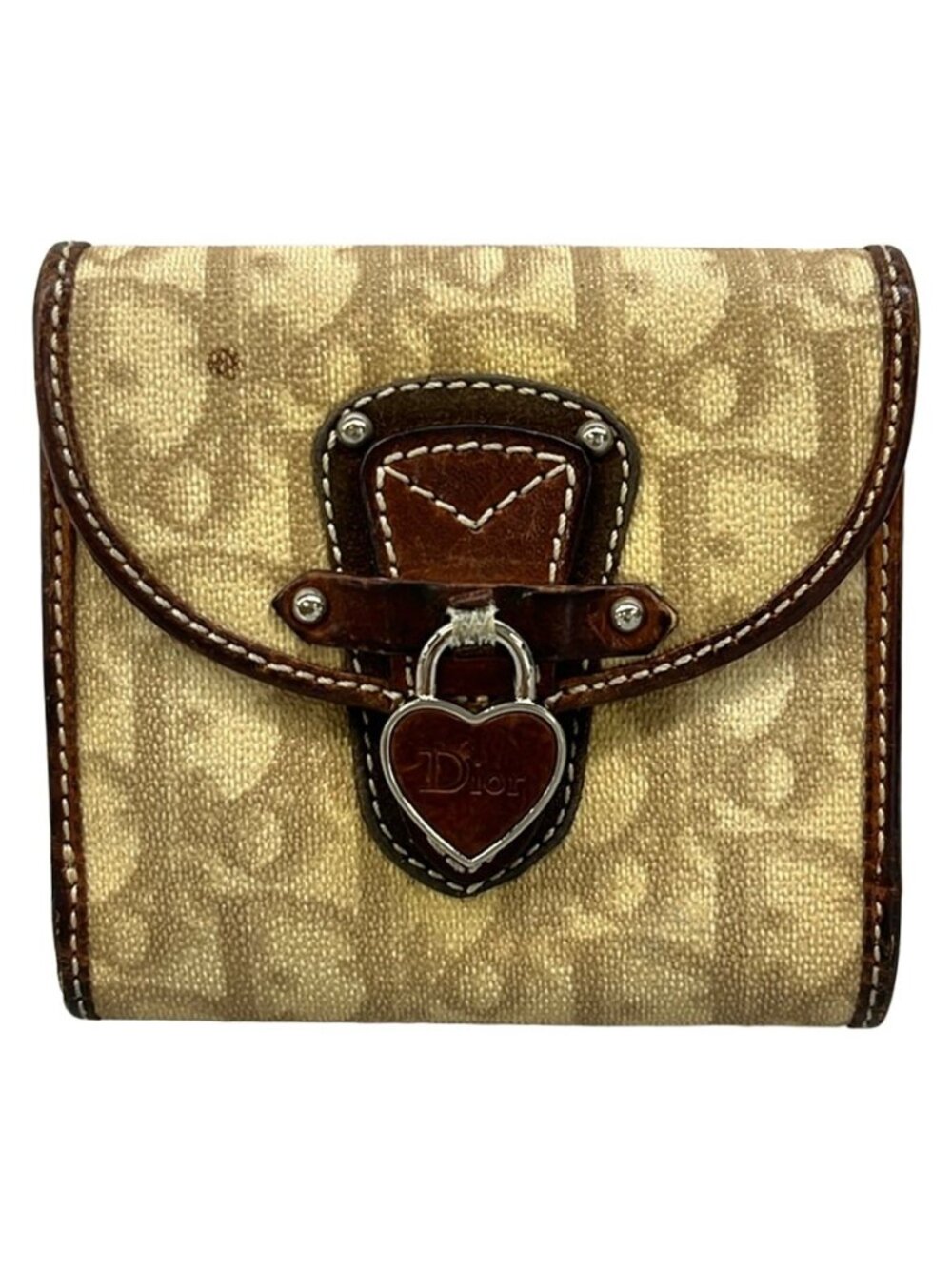 Dior Snap Wallet Logo Glam Beige Bordeaux Multi Heart Leather